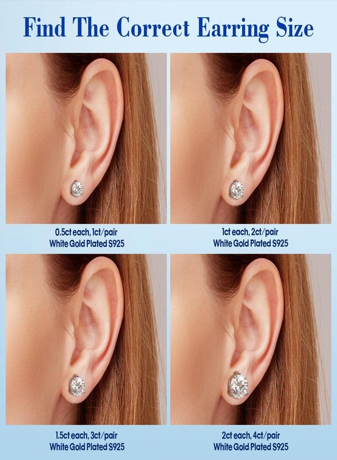 SecreTalk 1-4ct Moissanite Stud Earrings for Women - 3 Prong 925 Sterling Silver D Color Ideal Cut Earrings with Certificate of Authenticity (2CT) - Image 5